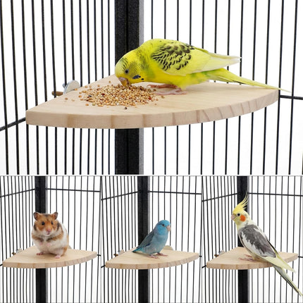 6.7 Inch Fan-Shaped Perch Bird Platform, Natural Wood Flat Perches for Bird Cages, Parrot Perch Corner Stand, Small Parrot Stand Animal Cage Accessories for Hamsters Gerbils