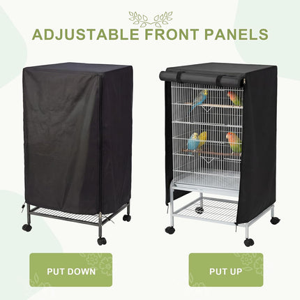 Black Bird Cage Cover, Adjustable with Zipper Panel and Velcro, Breathable and Waterproof, Good Night for Parrot and Small Animals, Size XL