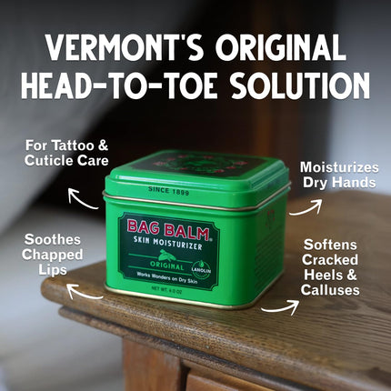 Vermont's Original Skin Moisturizer - Cuidado hidratante para todo el cuerpo: manos, labios, rostro, pies y más - Sin fragancia, libre de crueldad y parabenos - Día y noche, hombres y mujeres (lata de 4oz, Made in USA)