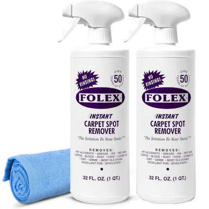 Instant Carpet Spot Remover 32 oz – Powerful Stain Remover for Carpets, Upholstery & Rugs – Eliminates Pet Stains, Grease, Red Wine, Food, Makeup & More – With Reusable Cleaning Cloth - 1 Pack