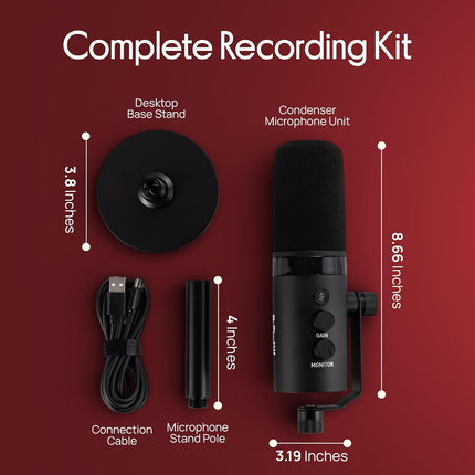 Pyle Dynamic Microphone, Dual Input USB/XLR Podcast Recording, PC Streaming Studio Mic with RGB Light, Mute Button, Desktop Stand, Headphone Jack, & Volume Control - Gaming & Voice-Over (PDMIC7B)