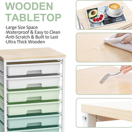 Rolling Storage Utility Cart Organizers with 8 Drawers and Wooden Tabletop for Living - photo 4