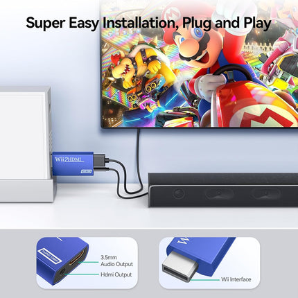 GANA Wii to HDMI Converter Adapter with Hdmi Cable Connect Wii Console to HDMI Display in 1080p Output Video with 3.5mm Audio Supports All Wii Display Modes Blue