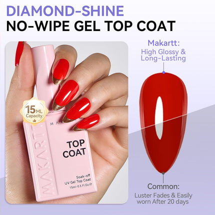 Makartt Gel Top and Base Coat Set: 2 PCS 15ml No Wipe Upgrade Diamond-Shine Long-Lasting Base and Top Coat Gel Nail Polish Soak Off UV LED Lamp Needed Home DIY Gift Women