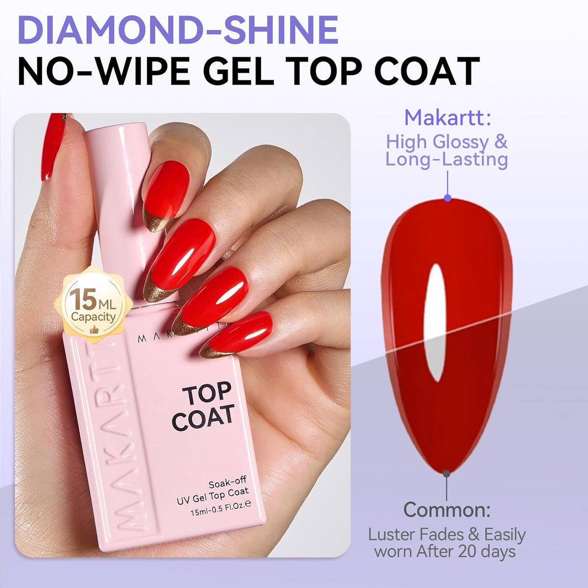 Gel Top and Base Coat Set, 2 PCS 15ml No Wipe Diamond-Shine Soak Off Gel - photo 3