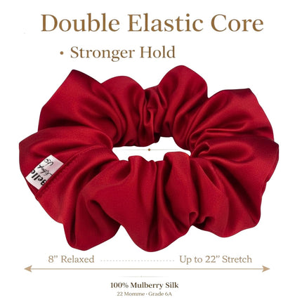 Mulberry Silk Scrunchie for Women 22 Momme – Large Hair Tie – No Damage, Anti-Frizz – Double Elastic – For Curly, Wavy, Straight, Thick & Fine Hair – 1 Pack – Handmade in USA | Bella Mū(Cardinal Red)