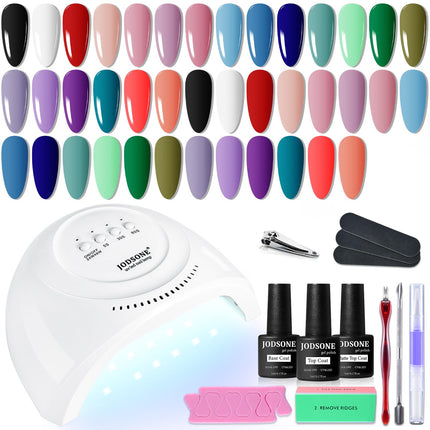 Gel Nail Polish Kit with U V Light 32 Colors Gel Polish Nail + 4 Functional Adhesive Bottles Kit Soak Off Manicure Tools for Women