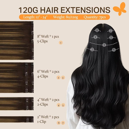 Balayage Dark Brown to Chestnut Brown Clip-In Human Hair Extensions, 18 Inch - photo 2
