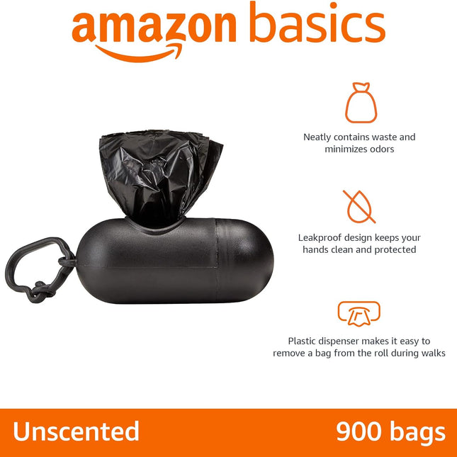 Unscented Leak Proof Dog Poop Bags with Dispenser and Leash Clip, 13 x 9 in, 900 Count
