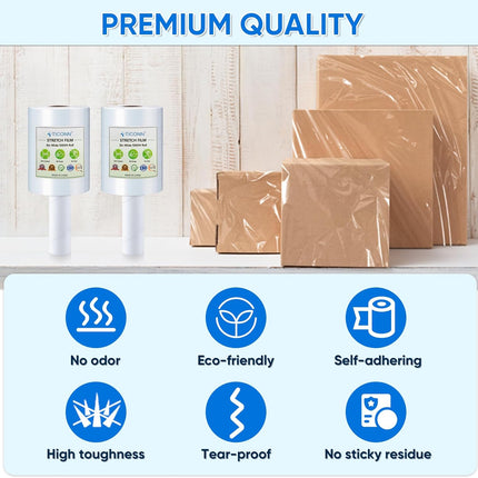TICONN 2Pk Stretch Wrap Stretch Film Roll, 1000ft Industrial Strength 5 inch Wide Clear Plastic Wrap with Handles for Pallet Wrapping Shipping Moving