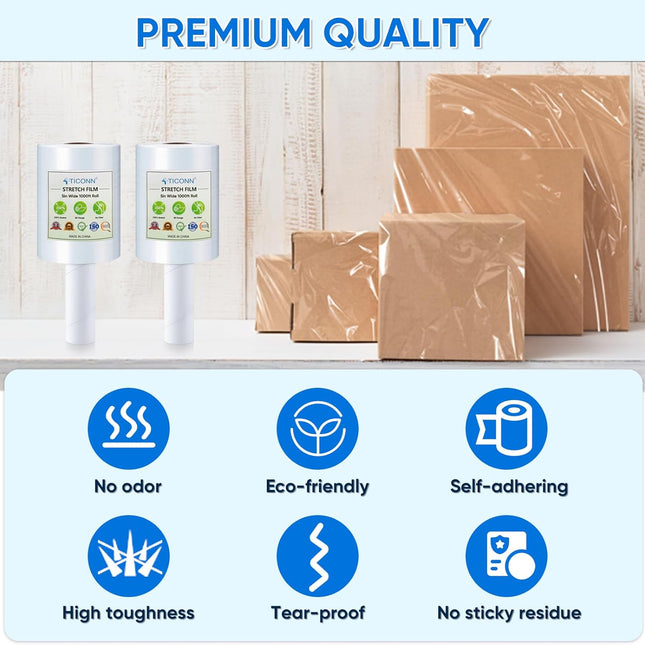 2Pk Stretch Wrap Stretch Film Roll, 1000ft Industrial Strength 5 inch Wide Clear Plastic Wrap with - photo 2