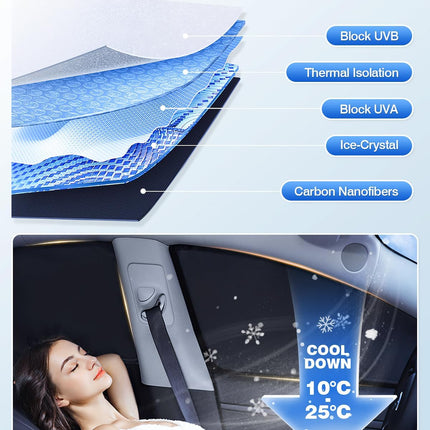 Canvcle Windshield Sun Shade for Tesla Model Y 2020-2024 Accessories Side Rear Window Shade Cover Set Window Sun Visor Blocker Privacy Cover for Camping Keep Vehicle Cool Black 8PCS (Not for Juniper)