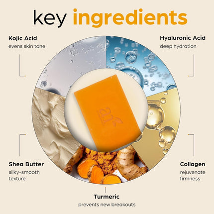 artnaturals Kojic Acid, Turmeric Dark Spot Remover Soap Bars with Vitamin C, Retinol, Collagen & Shea Butter - Original Japanese Complex Infused with Hyaluronic Acid - Includes African Net Sponge, 2 Pack