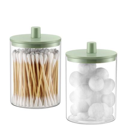 Dispensador de vidrio para hisopos de 10 oz, frasco transparente tipo botica, organizador para tocador de baño para hisopos, almohadillas, palillos de hilo dental y maquillaje (2 piezas, negro)