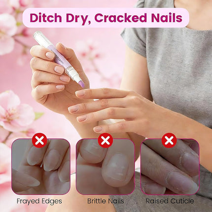 2 Pack Cuticle Oil Pusher Pen - Ceramic Cuticle Oil for Dry Nails & Cuticles, No Leak Travel Size Cuticle Pusher Pen, Moisturizing Nail Care Treatment for DIY Manicure & Salon Use