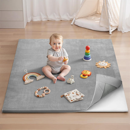 Mat de juego para bebé de 1.3" de grosor, mat para corral de 71x59 con funda desmontable y lavable, alfombra grande para piso, cojín de espuma y base antideslizante para niños, bebés, gris claro