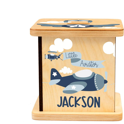 Wooden Piggy Bank for Kids and Adults, Personalized Gift Handmade in USA by BloomOwl, Custom Piggy Bank, Personalized Banks for Kids, Gifts for Baby Boys and Girls (Airplane)