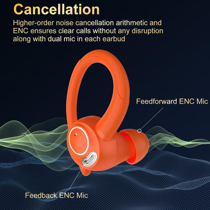 Wireless Earbuds, Bluetooth 5.4 Headphones Sport, Over Ear Buds With ENC Noise Cancelling Mic, 48H, Wireless Earphone With Earhooks, Stereo Deep Bass, IP7 Waterproof ear bud for Workout Running,Orange