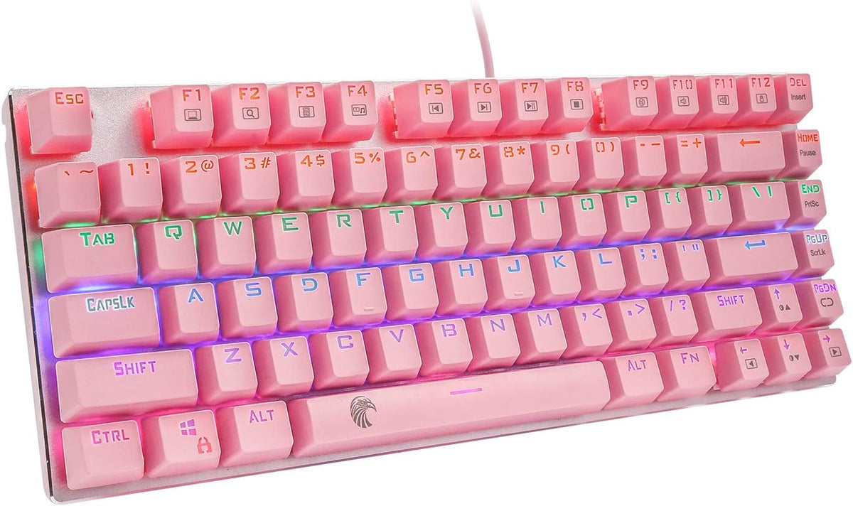 60% Mechanical Gaming Keyboard with Red Switches, Rainbow LED Backlighting, Hot Swappable 81 Keys, Pink - photo 2
