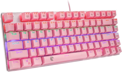 60% Mechanical Gaming Keyboard with Red Switches, Rainbow LED Backlighting, Hot Swappable 81 Keys, Pink - photo 2
