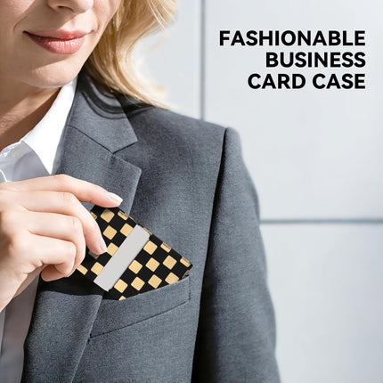 Business Card Holder，Men and Women Business Card Holder Case Featuring a Lustrous PU Leather Exterior, an Ultra-Thin Stainless Steel Frame, and a Magnetic Closure，Black