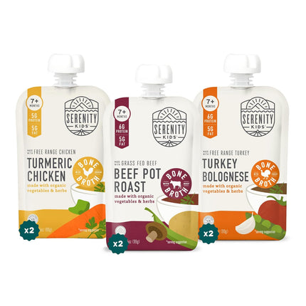 Serenity Kids 7+ Months Bone Broth Baby Food Pouches - Organic Veggies & Meat Blends for Toddler Food - High-Protein Savory Puree for Toddler Meals - No Added Sugar Baby Snacks - 3.5 Oz, 6 Pack