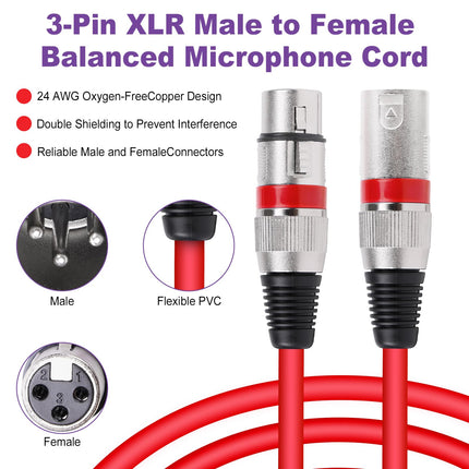 10 Pack XLR Cable 15ft Multicolor Male to Female Microphone Audio Cables