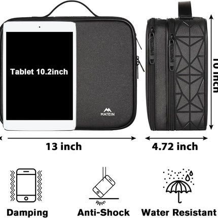 Cord Organizer Case with Adjustable Divider, DJ Cable File Bag for DJ Gear, Sound Instrument and Music Equipment Accessories, Shockproof Portable Double Layer Cord Bags, Black