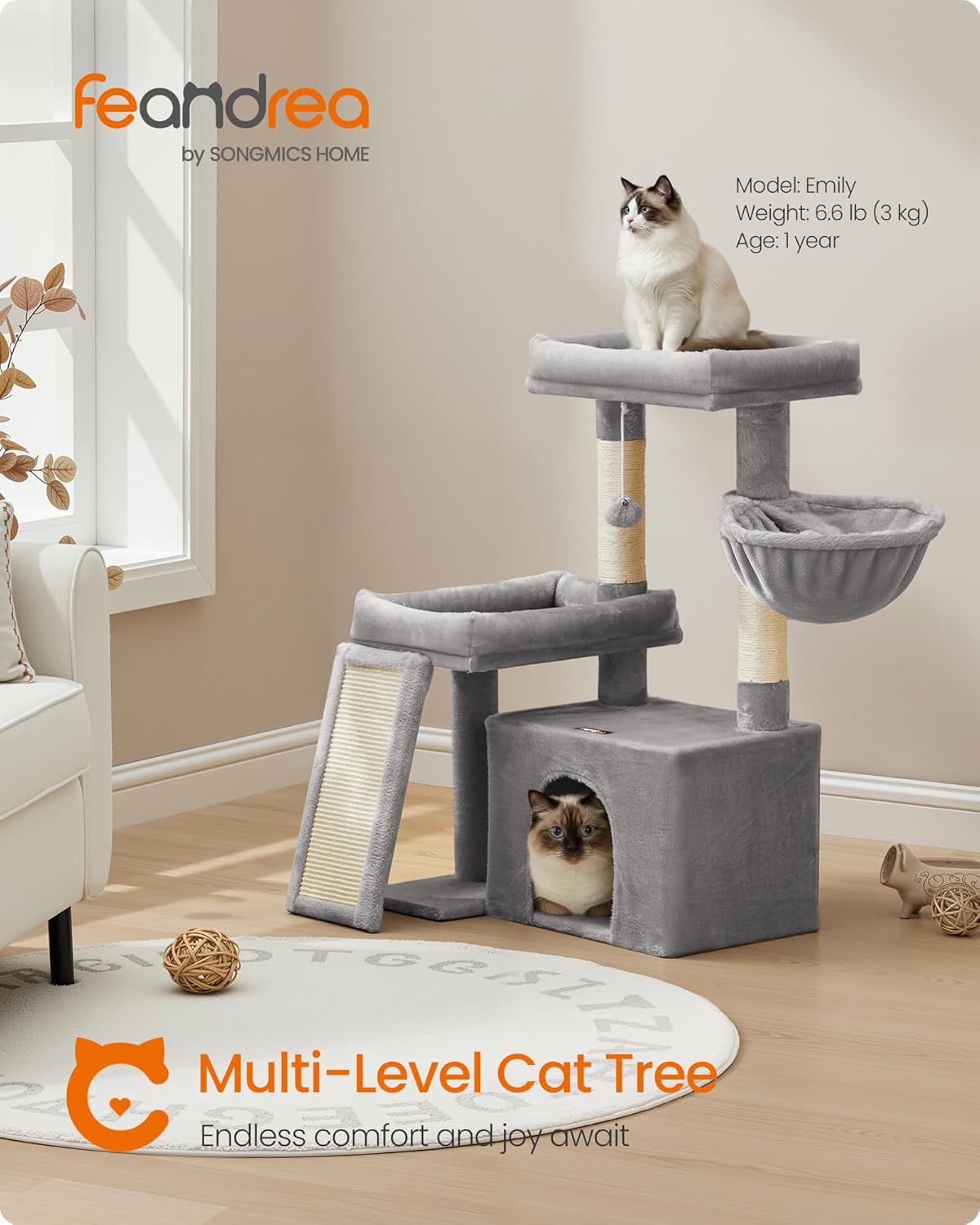 Cat Tree, Cat Tower Condo with Scratching Posts and Ramp, 2 Large Perches, Cave, Basket, 33.8 Inches - photo 2