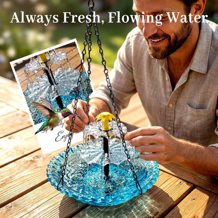 Solar Cascade Hanging Bird Bath Fountain, Upgraded Hanging Bird Bath with Flowing Water, Solar Powered Bird Bath Fountain Decorative Garden Yard Patio for Outdoor (Blue)