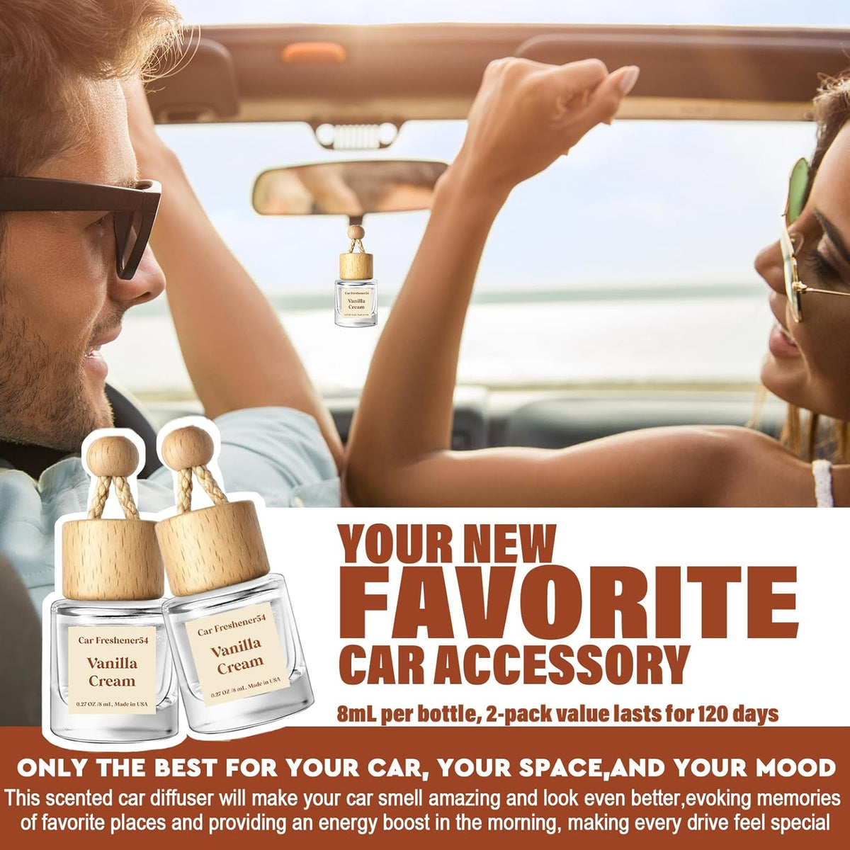 Vanilla Cream Hanging Car Air Freshener Diffuser, 2 Pack - photo 4