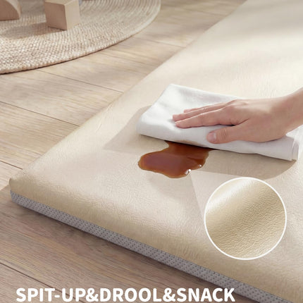 Joypony Baby Play Mat for Floor 47x47, 1.5” Thick Vegan Leather Crawling Mat with Removable Cover, Waterproof Playpen Mat for Infants and Toddlers, Wipe-Clean Kids Playmat, Cream