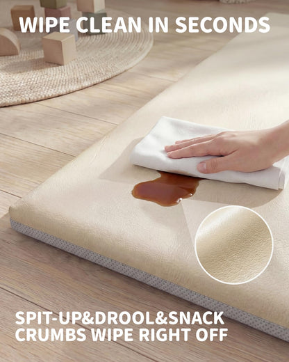 Baby Play Mat for Floor 50x50, 1.5” Thick Vegan Leather Crawling Mat with Removable Cover, Waterproof - photo 4