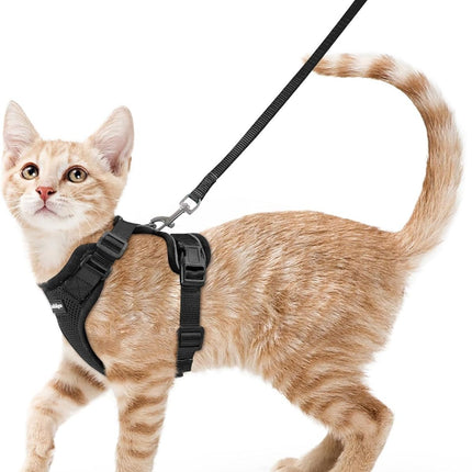 rabbitgoo Cat Harness and Leash for Walking, Escape Proof Soft Adjustable Vest Harnesses for Cats, Easy Control Breathable Reflective Strips Jacket, Black, XS