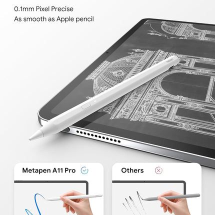 Metapen A11 iPad Pencil for iPad 6th-11th, Quick Button & Bluetooth, 2X Fast Charge Stylus Pen for 2018-2026 Apple iPad a16/11/10/9/8/7/6th Gen, Pro 12.9/11/13-inch M4, Air3/4/5/M2/M3, Mini 5/6th