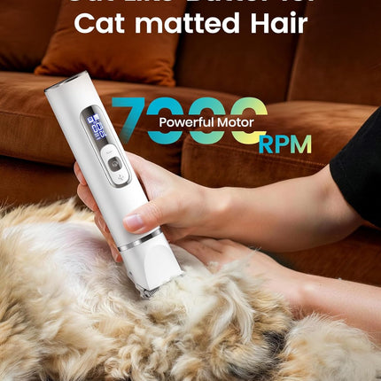 oneisall Quiet Cat Clippers for Matted Hair, 3 in 1 Cat Grooming Kit with LCD Display, Cat Hair Trimmer for Paw Trimmer, 3 Speed, Cordless, IPX7 Waterproof Pet Clippers for Butt, Paw, Back, Ear, Face