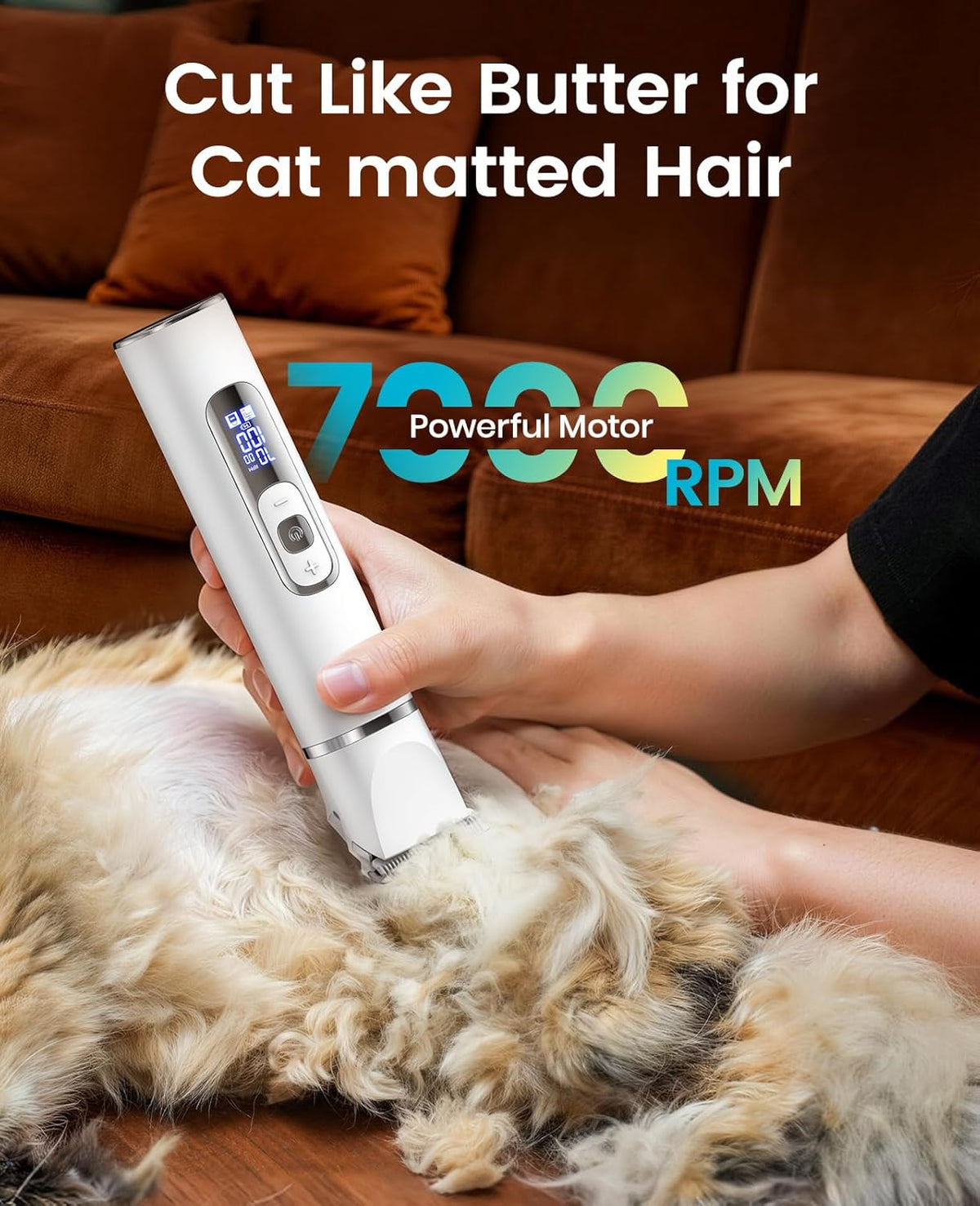 Quiet Cat Clippers for Matted Hair, 3 in 1 Cat Grooming Kit with LCD Display, Cat Hair Trimmer for Paw - photo 4