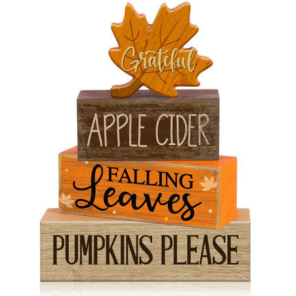 4 Pcs Thanksgiving Table Decor Wooden Stacked Maple Leaf Fall Decor