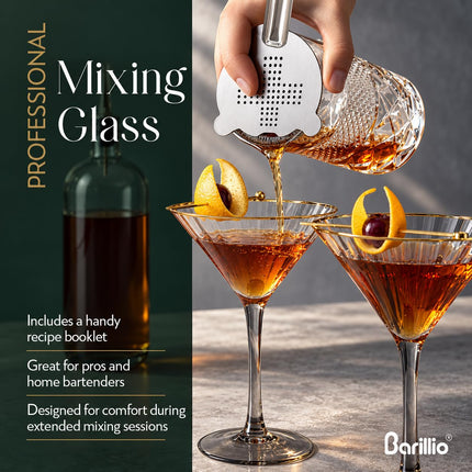 24 Oz Crystal Cocktail Mixing Glass with Bamboo Stand & Bar Tools | Seamless Lead-Free Crystal, Weighted Base Stirring Pitcher | Including Muddler, Mixing Spoon, Jigger and Strainer