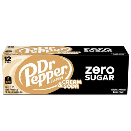 DR PEPPER and Cream Soda Zero Sugar, 12 fl oz cans, 12 pack