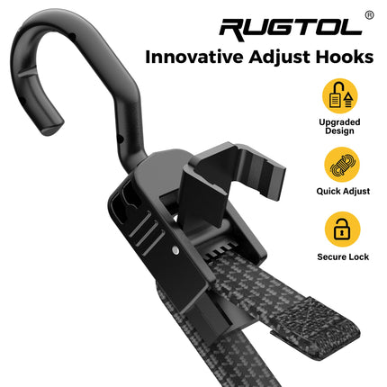 Bungee Cords with Hooks, 48 Inch Adjustable Flat Bungee Straps with Quick Release Buckle, Rubber Black Heavy Duty Elastic Cords with Metal Hooks for Bike Rack, Outdoor, Camping, Tarp, 6 Pack
