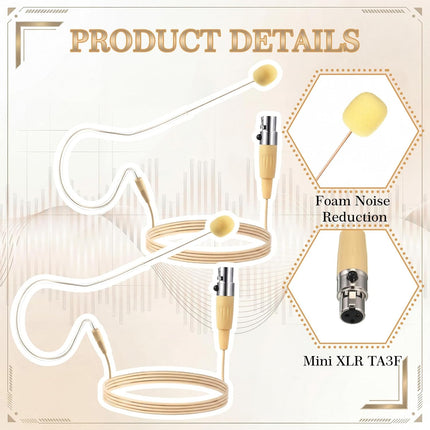 Sabary in Ear Back Electric Headset Microphone Mini XLR 3 Pin TA3F Plug Mic Over the Ear Microphones Headset Microphone Mini XLR 3 Pin TA3F Plug Compatible with Akg Wireless System, Beige Color