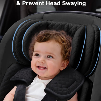 Infant Car Seat Insert Adjustable Head Support for Preemie Newborn Toddler, Reversible Baby Head Body Support Cushion for Carseats and Strollers Side Impact Protection - Black