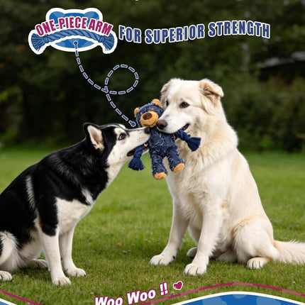 Ragged Bear Dog Toys for Aggressive Chewers, Indestructible Dog Toys with Tough Rope Core, Resistant Squeak Pet Toy for Boredom and Teething, Suitable for All Breed