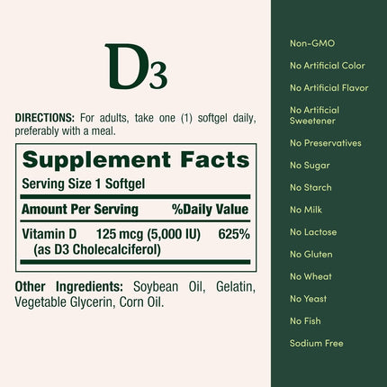 Nature's Bounty Vitamin D3 5000 IU — Rapid Release, 240 Soft - image 5