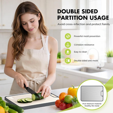 Titanium Cutting Board for Kitchen, Cutting Board Double Sided Food Grade, Pure Titanium/PP, Easy to Clean Large Size 15”×10.3”