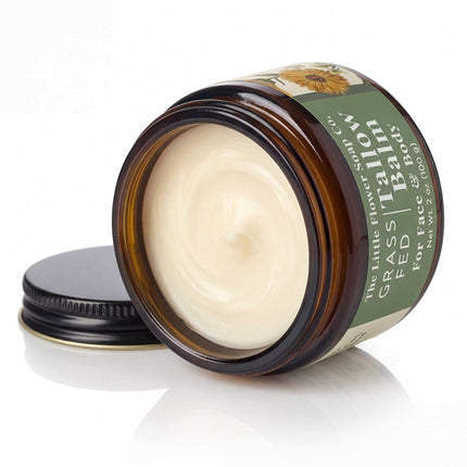 Grass Fed Tallow Balm for Skin (2 oz) – Non-Whipped Full Jar Moisturizer for Face & Body – Handmade Tallow Cream for Dry Skin – Small Batch Skincare by The Little Flower Soap Farm