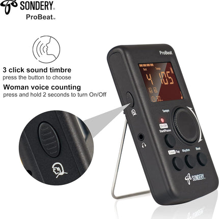 Sondery Digital Metronome Rechargeable English Vocal Counting with Timer Function for Piano Guitar Drum and All Instruments