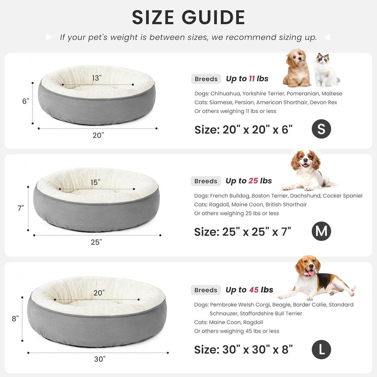 Round Donut Cat and Small Dog Cushion Bed, 20 in, Gray - photo 3