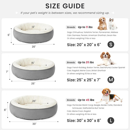 Round Donut Cat and Small Dog Cushion Bed, 20 in, Gray - photo 3